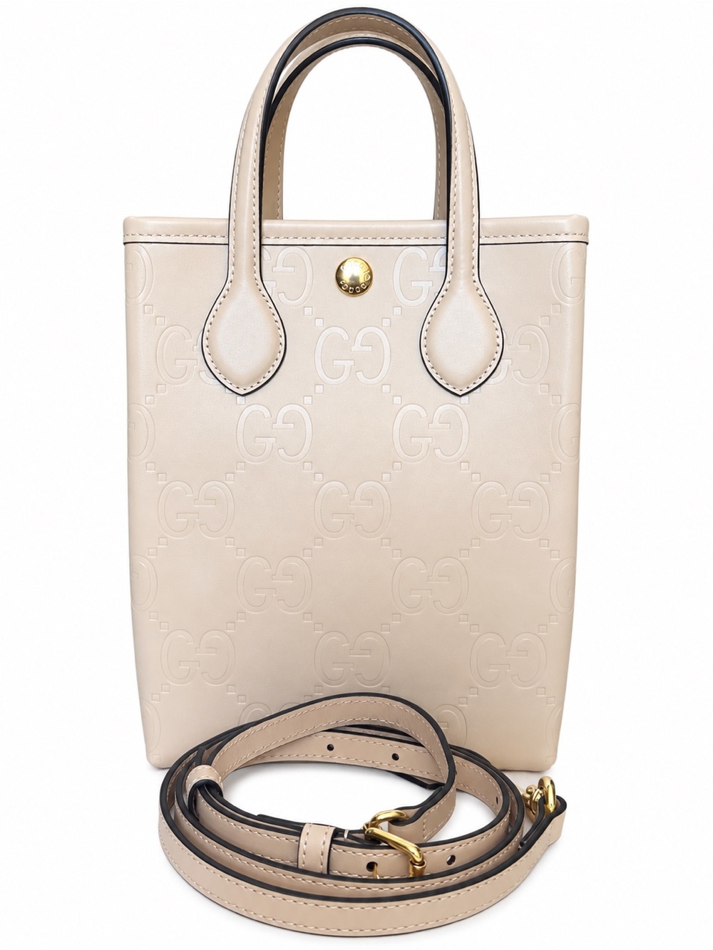 Gucci Beige Vertical Tote GG Embossed Leather Mini Bag